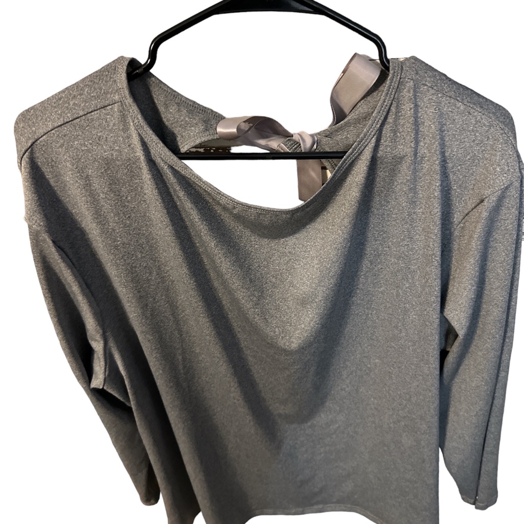 Nwot Shein Gray Long Sleeve Blouse With Cutout Back With Tie On Neck Size 2x